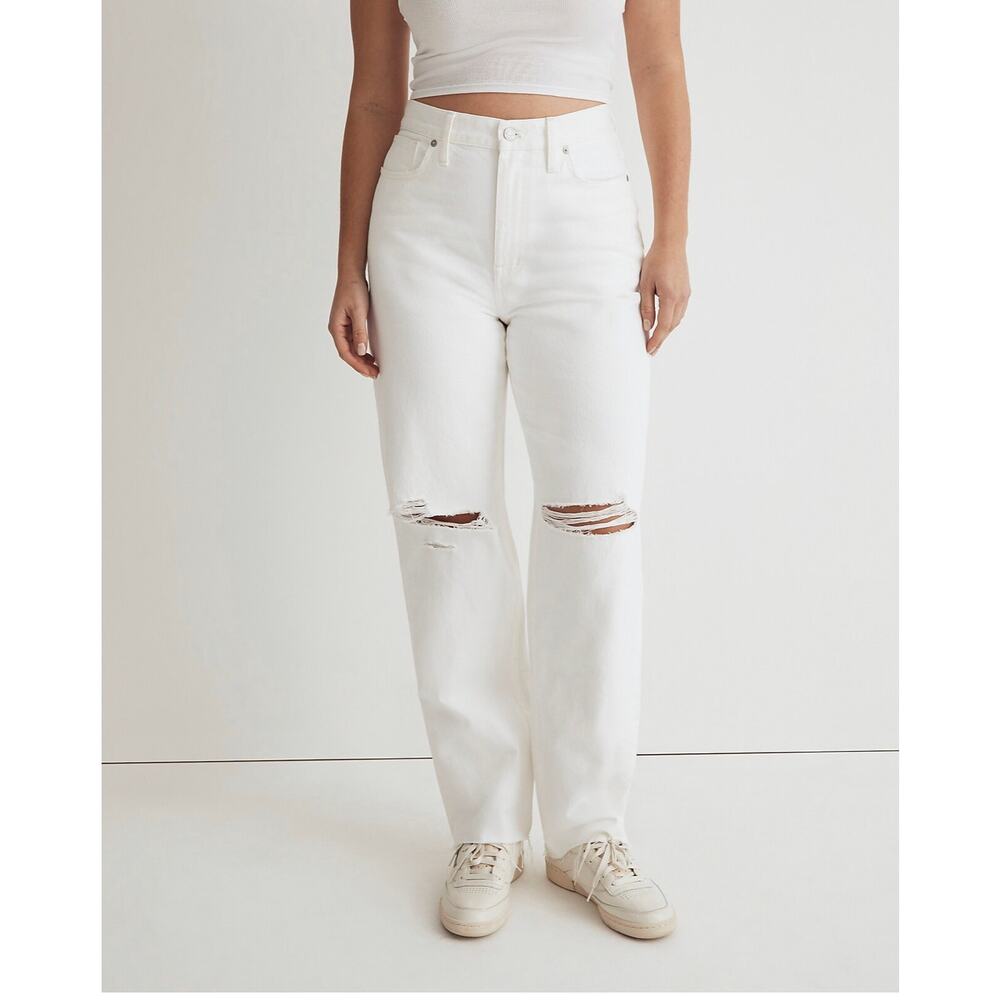 Madewell White Straight Leg Ripped Jeans